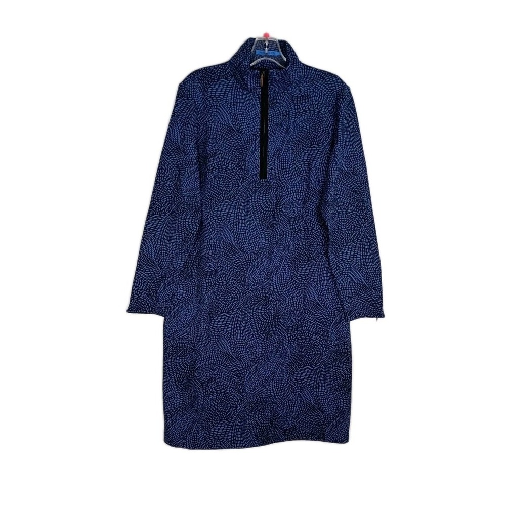 J McLaughlin  Womens Long Sleeve Bedford‎ Dress  Mock Neck Half Zip Sz XL Blue